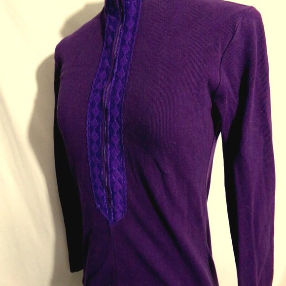 Mock neck Ribbed 1/2 zip up Workout Knitted Top XS Plum Purple Lace Athleisure - Picture 9 of 10